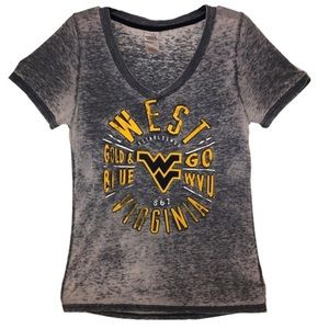 CREATIVE Apparel Bluish Grey Short Sleeve West Virginia WVU Burnout Tee Sz Large